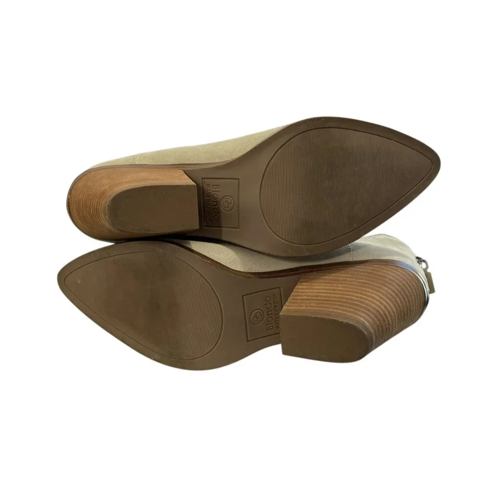 Blondo Waterproof Suede Leather Pointed Toe Ankle Bootie 9.5 Sand Ecru Wanda‎